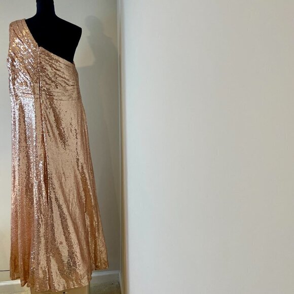 Women's Rose Gold Sequin One-shoulder Gown - Picture 2 of 11